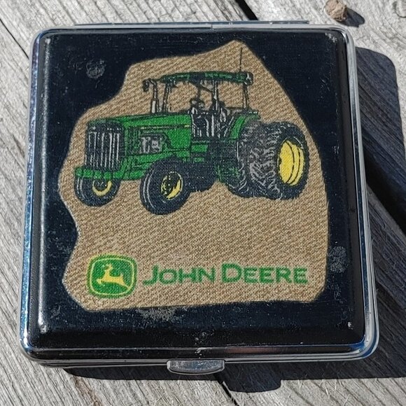 JOHN DEERE Cigarette Hard Case Metal Black Green Tractor Tobacco - Picture 1 of 4